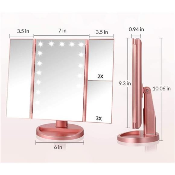 3 Folds Lighted Vanity Makeup Mirror,1X/2X/3X Magnification,21 LED Bright Mirror - Picture 2 of 6